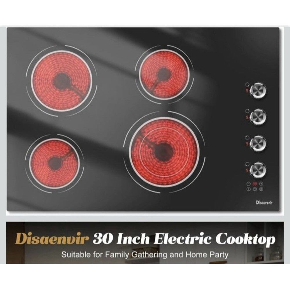 30 Inch Electric Cooktop 4 Burner - Built-In Ceramic Stovetop 6700W, 30" Glass E